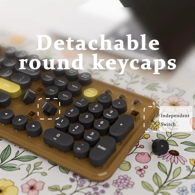 Alt view image 3 of 5 - COUTSALL Wireless Bluetooth Keyboard, Colorful Round Keycaps (Coffee Black)