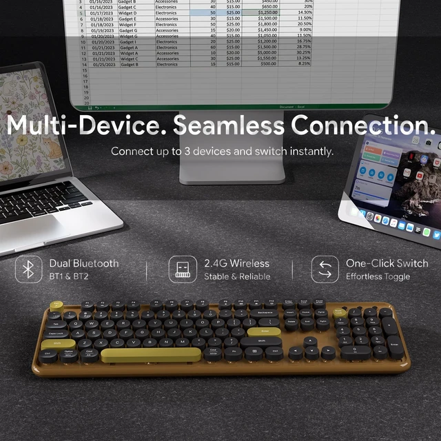 Alt view image 5 of 5 - COUTSALL Wireless Bluetooth Keyboard, Colorful Round Keycaps (Coffee Black)