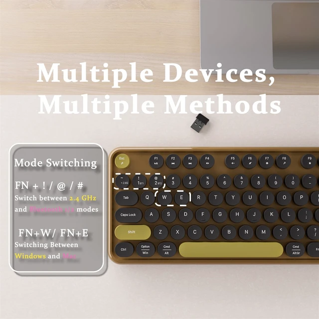 Alt view image 4 of 5 - COUTSALL Wireless Bluetooth Keyboard, Colorful Round Keycaps (Coffee Black)