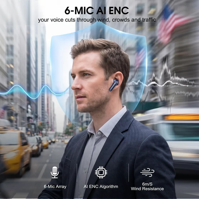 Alt view image 5 of 5 - Active Noise Cancelling Ear Buds Wireless Earbuds HiFi Sound 60H Playtime