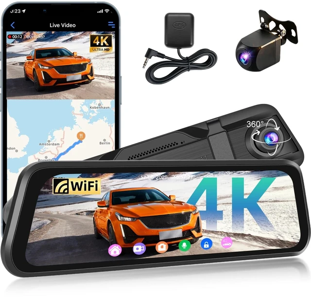 Main image of Volxcereo 4K Mirror Dash Cam, 9.66 inch Touchscreen Rear View Mirror Camera
