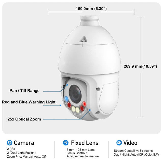 Alt view image 4 of 5 - GemaVision PTZ Camera 8MP 4K Imaging 1/2.8" CMOS 25x Smart Dual Light IP POE PTZ Camera,Support Auto Tracking and Face Detection,Light Warning and Sound Warning, PTZ4K-25X-PV
