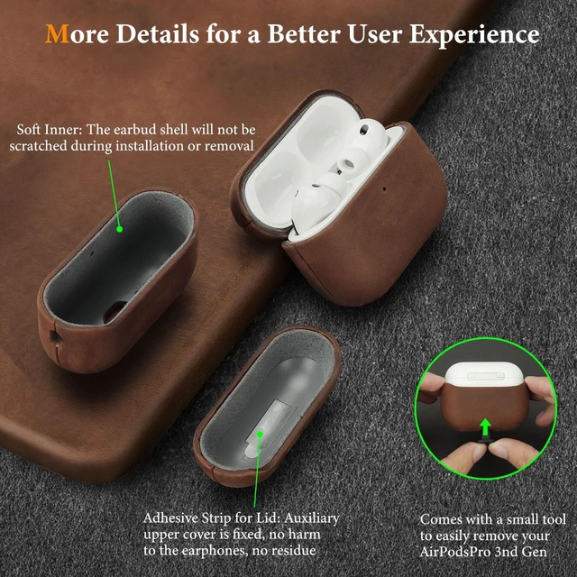 Alt view image 5 of 5 - Anlinser Genuine Leather AirPods Pro 3 Case Compatible with MagSafe