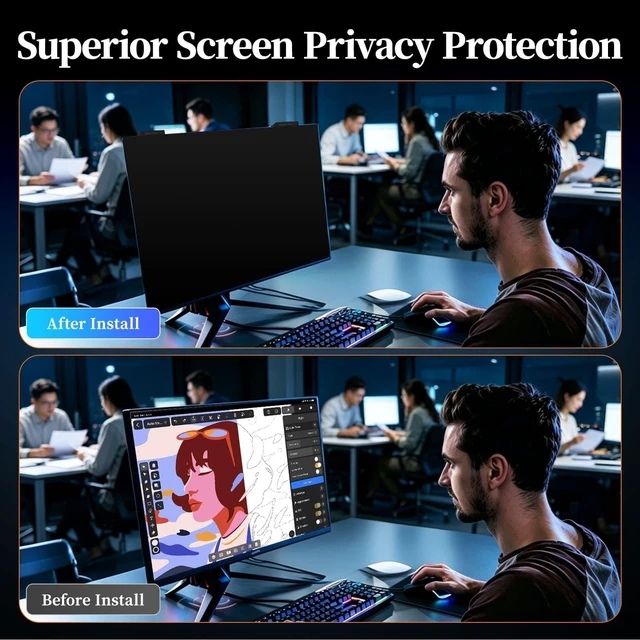 Alt view image 2 of 5 - Verponity 2 Pack 21.5 Inch Magnetic Privacy Screen for Computer Monitor 16:9, Anti Blue Light Anti-Glare Screen Protector, Tool-free Removable Hanging Privacy Screen for Monitor, Anti-peep Eye Protect