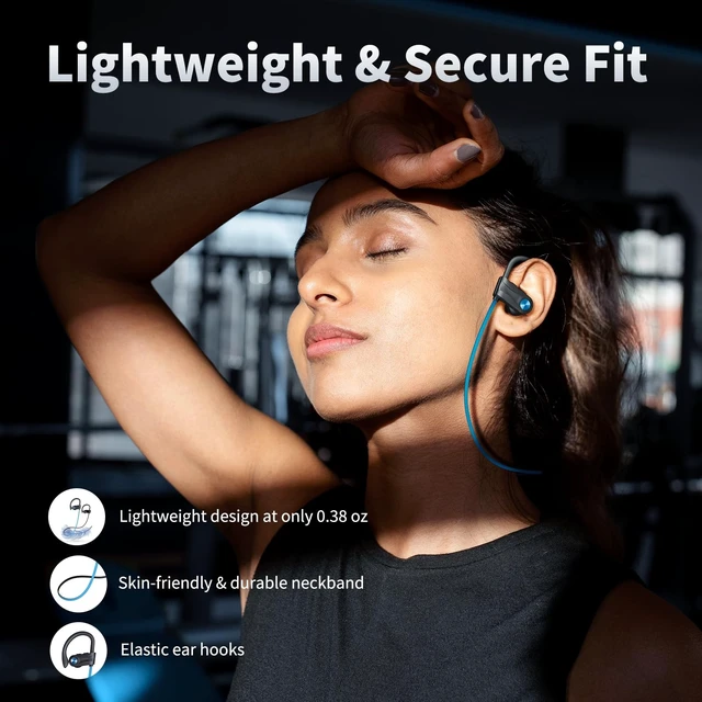 Alt view image 3 of 5 - JOYWISE Wireless Headphones Bluetooth 5.3 Headphones with 16 Hours Playtime, Over-Ear Stereo Bass Earphones with Earhooks Headset, Sports Earbuds with Storage Bag for Running, Blue