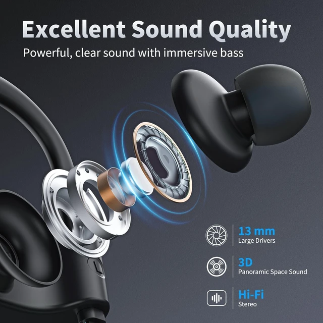 Alt view image 4 of 5 - JOYWISE Wireless Headphones Bluetooth 5.3 Headphones with 16 Hours Playtime, Over-Ear Stereo Bass Earphones with Earhooks Headset, Sports Earbuds with Storage Bag for Running, Blue
