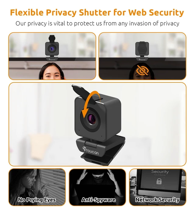 Alt view image 4 of 5 - TOUCAN 1080P Webcam for pc, Webcam with Microphone for Laptop, Plug and Play USB Web Cam, 90View Computer Camera, External Camera for Streaming, Skype, Zoom, FaceTime, Hangouts, MacBook/Tablet