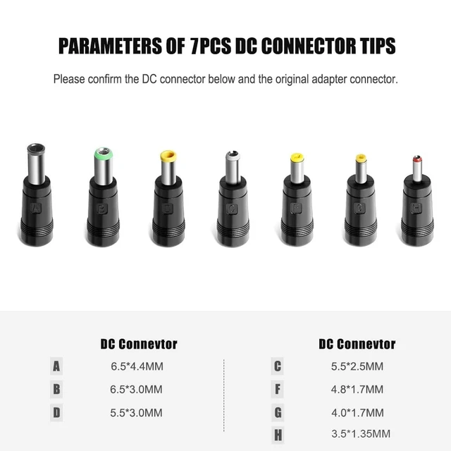 Alt view image 5 of 5 - KFD 18V Universal AC Power Charger DC 2.69A (2.5A/2A/1.5A/1A Compatible) Barrel DC Plug 5.5x2.1mm with 7 Tips 6.5x4.4mm/ 5.5x3.0mm/ 5.5x2.5mm/ 4.8x1.7mm/ 4.0x1.7mm/ 3.5x1.35mm/ 2.5x0.7mm Power Supply