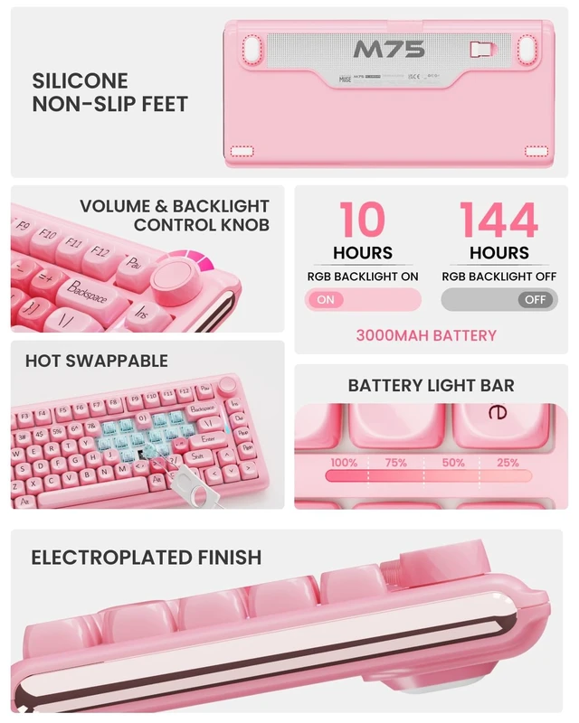 Alt view image 3 of 5 - EWEADN M75 Custom Mechanical Gaming Keyboard with Gasket Structure
