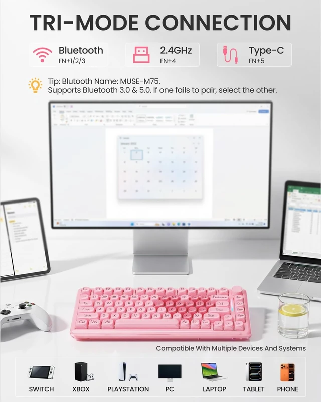 Alt view image 4 of 5 - EWEADN M75 Custom Mechanical Gaming Keyboard with Gasket Structure