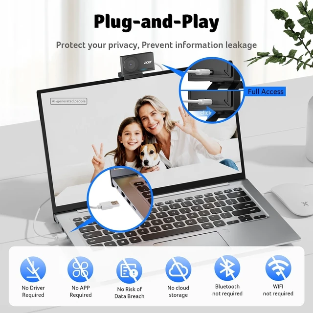 Alt view image 5 of 5 - Acer 4K Webcam for PC/Mac with All-Metal Unibody Sculpted, Sony 1/2" Sensor, PDAF, 2 Noise Reduction Mics, Privacy Cover, Lightweight, Fast Cooling, Streaming Camera for Live Meeting Commerce Gamin