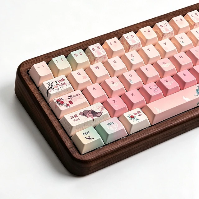 Main image of TIMSEKER PBT Keycaps Chinese Style, Gradient Pink and Green Key Caps