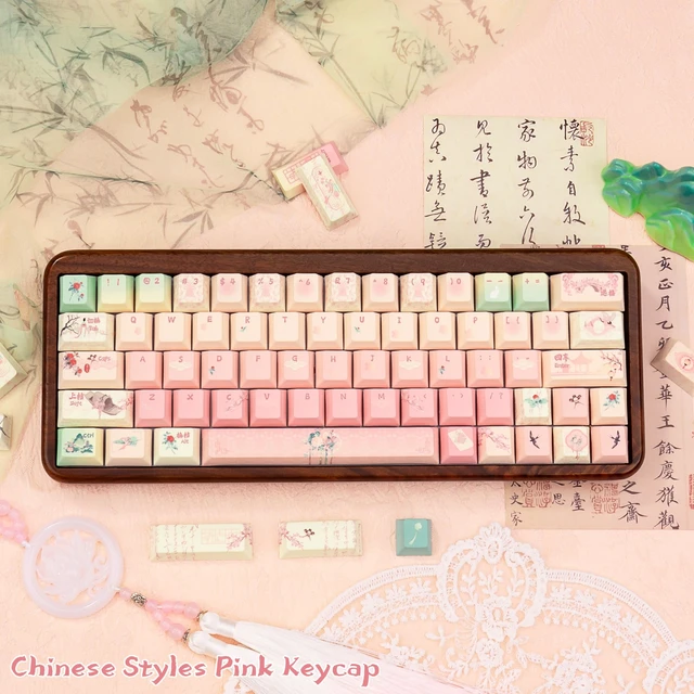 Alt view image 3 of 5 - TIMSEKER PBT Keycaps Chinese Style, Gradient Pink and Green Key Caps
