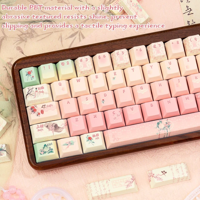 Alt view image 5 of 5 - TIMSEKER PBT Keycaps Chinese Style, Gradient Pink and Green Key Caps