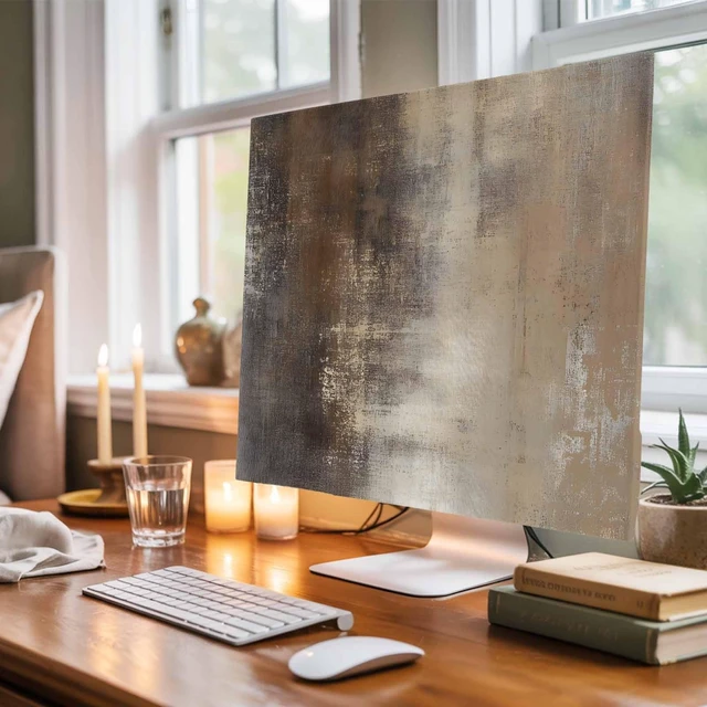 Alt view image 5 of 5 - Abstract Paint TV Dust Cover 50 Inch, Brown Gradient Mottled Retro Art Computer Monitor Cover Dustproof Stretchable Indoor TV Screen Protector for LED LCD Universal Monitors
