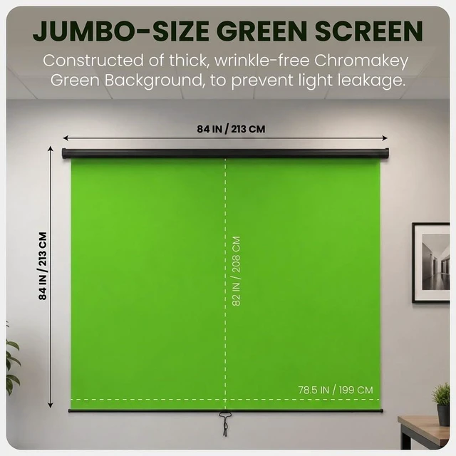 Alt view image 4 of 5 - Wider Style KHOMO GEAR Green Screen 84 x 84 inch Extra Large Pull Down Backdrop Portable Collapsible Roll Down Projector Screen Green Screen for Video, Streaming, and Photography