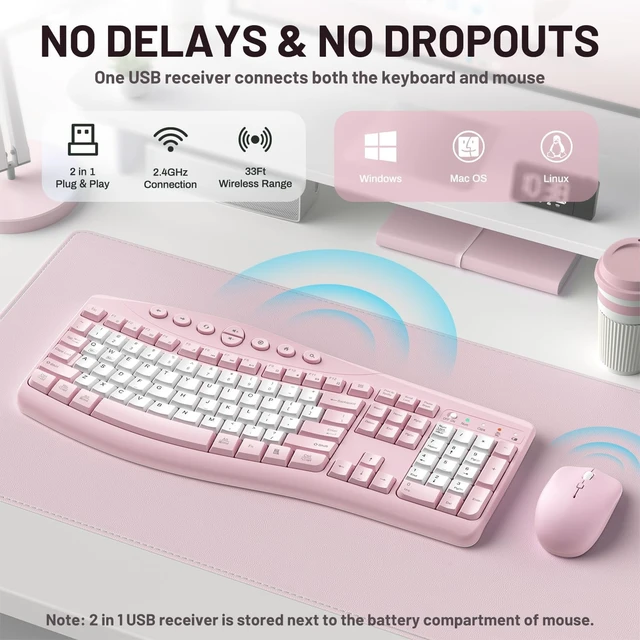 Alt view image 2 of 5 - Wireless Keyboard and Mouse Combo Silent Ergonomic Curved Design for Office