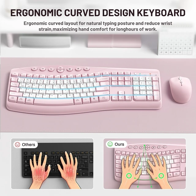 Alt view image 3 of 5 - Wireless Keyboard and Mouse Combo Silent Ergonomic Curved Design for Office