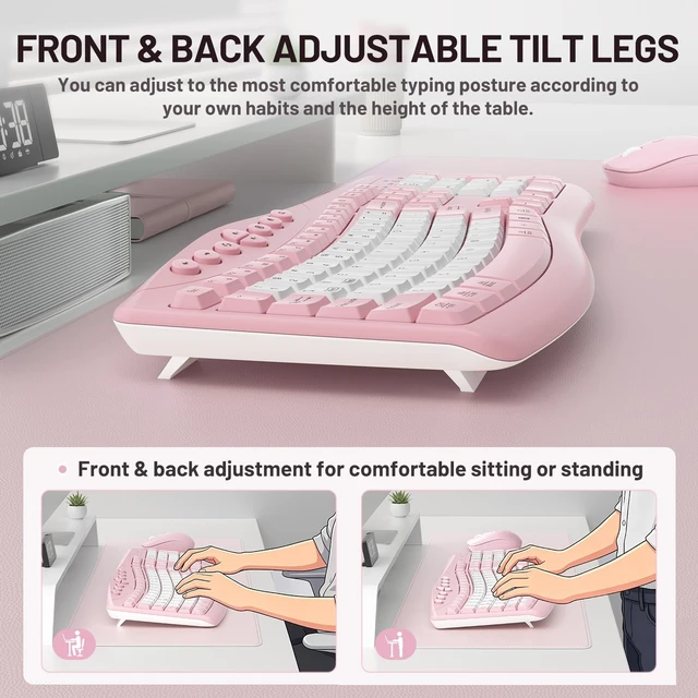 Alt view image 5 of 5 - Wireless Keyboard and Mouse Combo Silent Ergonomic Curved Design for Office
