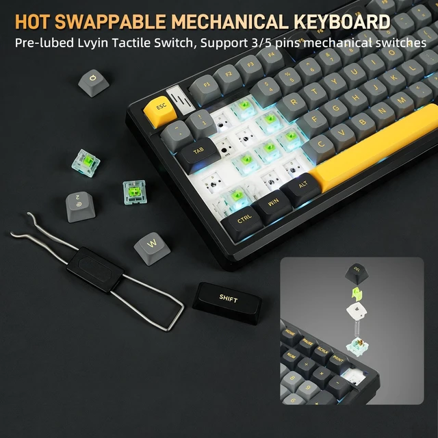 Alt view image 3 of 5 - MMViCTY K98 Tri-Mode Wireless Mechanical Keyboard 98 Keys, Hot Swappable Pre-Lubed Switches, Gasket Mount BT5.0/2.4G/USB-C RGB Backlit PBT Keyboards with 5000/10000mAh Battery for Gaming & Offi