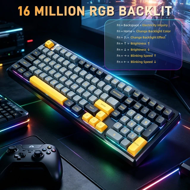 Alt view image 5 of 5 - MMViCTY K98 Tri-Mode Wireless Mechanical Keyboard 98 Keys, Hot Swappable Pre-Lubed Switches, Gasket Mount BT5.0/2.4G/USB-C RGB Backlit PBT Keyboards with 5000/10000mAh Battery for Gaming & Offi