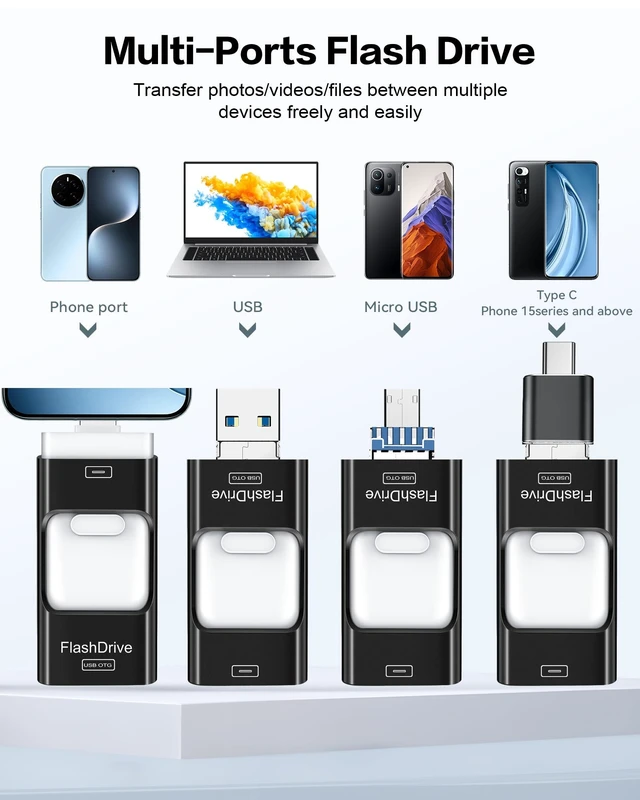 Alt view image 2 of 5 - ZARMST 256GB Flash Drive for Phone Photo Stick,Thumb Drive USB Stick High Speed Transfer USB Drives External Picture Video Storage Memory Expansion for Phone/Pad/PC (Titanium Black)