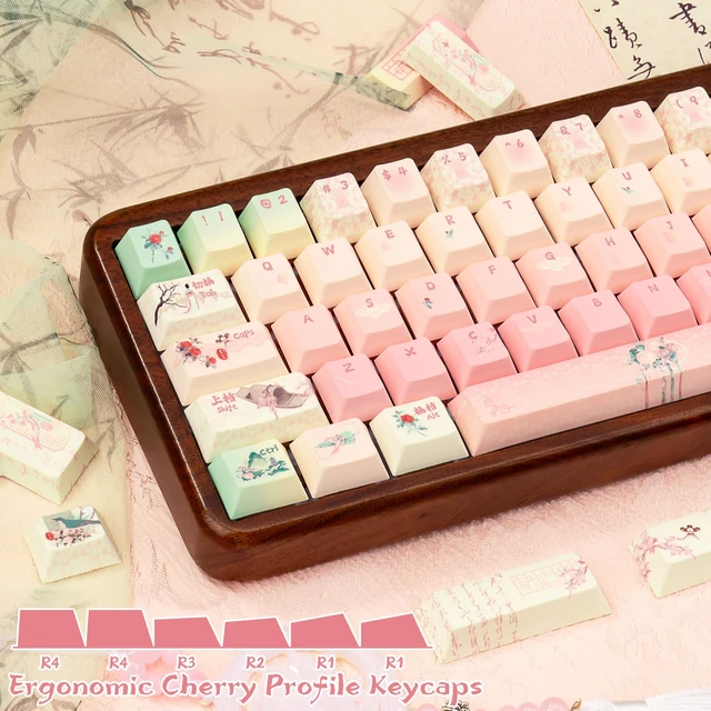 Alt view image 4 of 5 - TIMSEKER PBT Keycaps Chinese Style, Gradient Pink and Green Key Caps