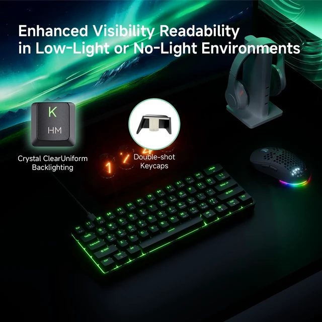 Alt view image 4 of 5 - TMKB 60% Mechanical Gaming Keyboard, Red Linear Switch, Wired, Black