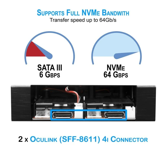 Alt view image 3 of 5 - Kingwin Nvme M.2 SSD PCIe 3.0/4.0 Oculink Mobile Rack Enclosure Compatible with 3.5 Drive Bay for High-Speed Data Access Storage Expansion.