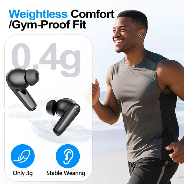 Alt view image 4 of 5 - kurdene Wireless Earbuds Bluetooth 5.4 Headphones 60H Playtime Deep Bass Stereo Ear Buds with Mic Comfort Lightweight in Ear Earphones for Workout/Running Charcoal