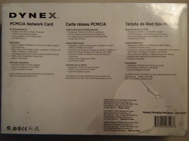Alt view image 2 of 5 - Dynex DX-E201 - Network adapter - CardBus - Ethernet, Fast Ethernet - 10Base-T, 100Base-TX