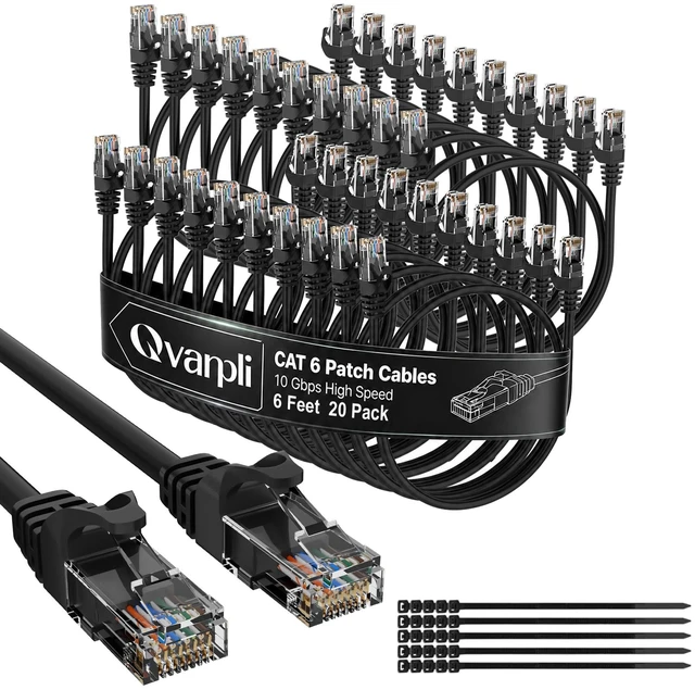 Main image of 10Gbps Cat 6 Ethernet Cable (6 FT, 20 Pack), Pure Copper Cat6 Patch Cables