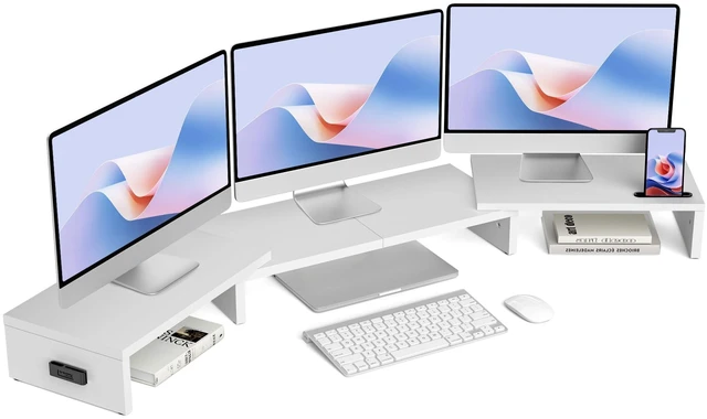 Main image of BONTEC Triple Monitor Stand Riser with Smartphone Holder, White