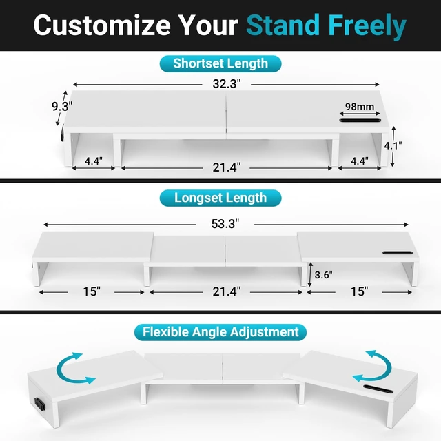 Alt view image 3 of 5 - BONTEC Triple Monitor Stand Riser with Smartphone Holder, White