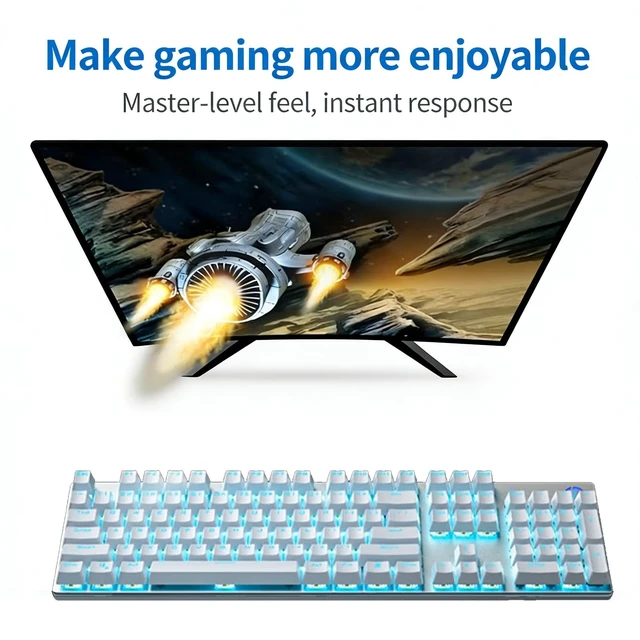 Alt view image 3 of 5 - HP GK400F Gaming Keyboard, Mechanical Brown Switch, Full Size 104 Keys Wired Keyboard, Anti-Ghosting, Blue LED Backlight, Ergonomic USB Keyboard for Windows, ABS Double Shot Keycaps, White