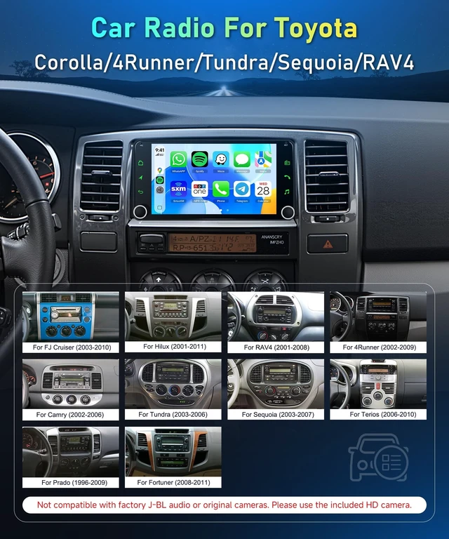 Alt view image 2 of 4 - 7" Double Din Car Stereo for Toyota Corolla 2003-2008, for RAV4 2001-2008, for 4Runner 2002-2009,Wireless Carplay & Android Auto, Bluetooth,SWC,AM FM RDS Radio, EQ, Dual USB, Mirror Link+Backup