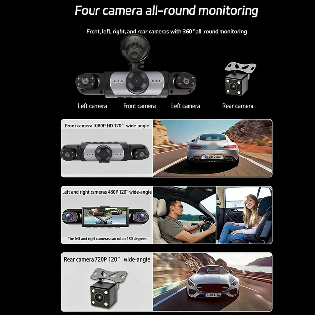 Alt view image 4 of 5 - Bewinner 4 Lens Dash Cam, 1080P HD Car DVR 360 Recording Front Rear Side Cameras, WiFi APP Control 64GB Card 24/7 Parking Monitor G Sensor for Trucks Cars SUVs