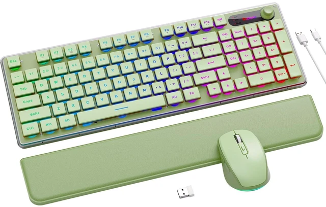 Main image of Wireless Keyboard and Mouse Combo - 9 Backlit Effects, Wrist Rest, Double-Shot Keycaps, Metal Panel, Long-Lasting Rechargeable, 2.4G Keyboard Mouse Set for Windows Mac PC Laptop Sablute (Green