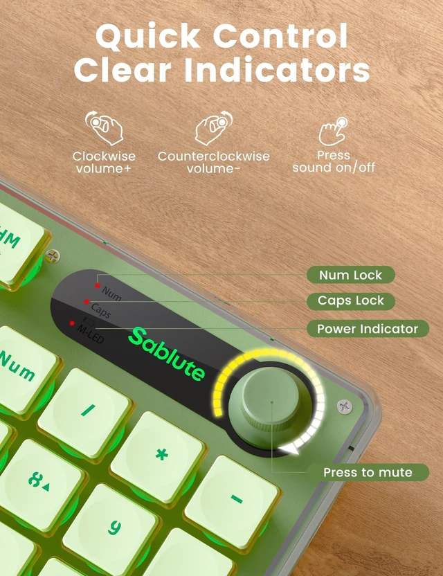 Alt view image 5 of 5 - Wireless Keyboard and Mouse Combo - 9 Backlit Effects, Wrist Rest, Double-Shot Keycaps, Metal Panel, Long-Lasting Rechargeable, 2.4G Keyboard Mouse Set for Windows Mac PC Laptop Sablute (Green