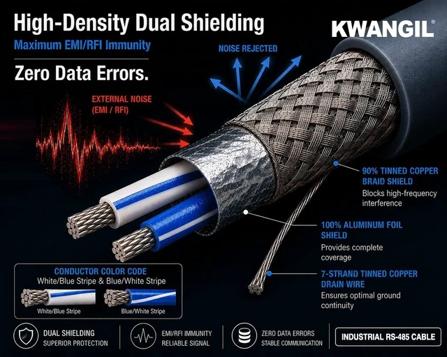 Alt view image 4 of 5 - KWANGIL 24AWG 2Pr RS-485 Shielded Cable - Equal to Belden 9842 Chrome 500FT