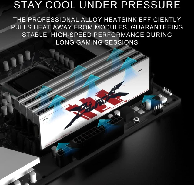 Alt view image 5 of 5 - PUSKILL 32GB DDR4 3200MHz RAM (2x16GB) UDIMM CL16 White