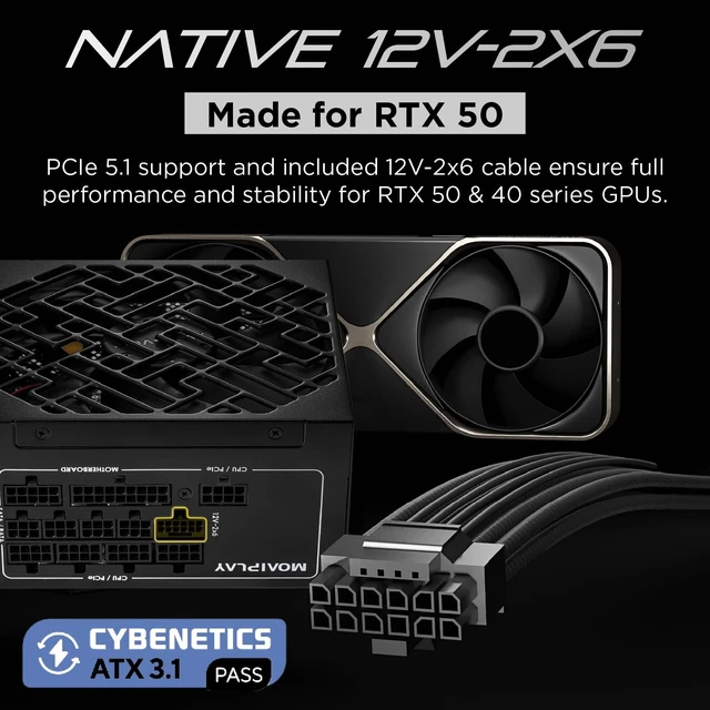 Alt view image 4 of 5 - MOAIPLAY ORA PRO G1 850W Gold PSU ATX 3.1, Fully Modular, Quiet, Black