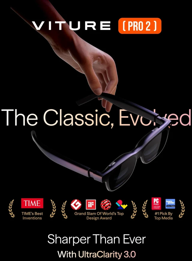 Alt view image 2 of 5 - VITURE Pro 2 XR/AR Glasses - UltraClarity 3.0 Myopia Adjustment -5.0D 120Hz