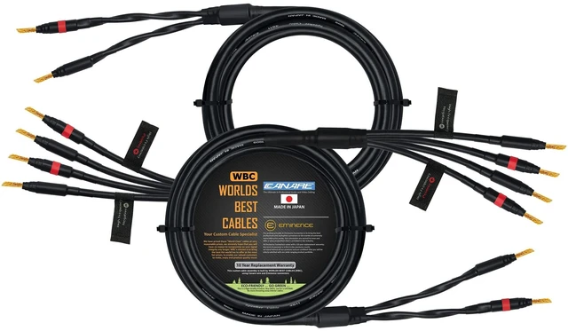 Main image of WORLDS BEST CABLES 15 Foot - Canare 4S11 Audiophile Grade - HiFi Star-Quad Bi-Wire Speaker Cable Pair with Eminence Gold Banana Connectors