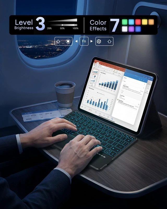 Alt view image 5 of 5 - Universal Keyboard Wired & Dual Bluetooth for Tablet & Phone, Plug & Play Keypad for iPad, Z Fold & Galaxy Tab & Idea Tab, Wireless Keypad w/ Trackpad & Stand & Backlit for iOS/Android/macOS/Wi