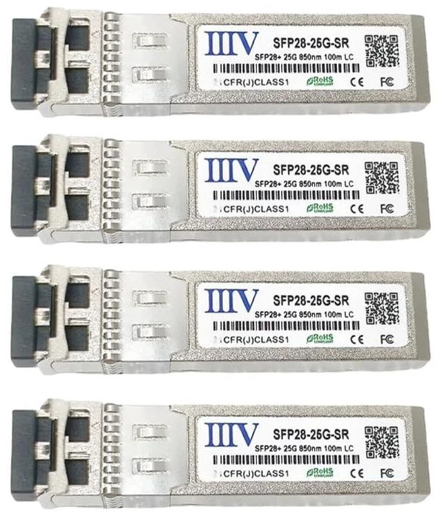Main image of IIIV 25GBase-SR SFP28 Transceiver, 25G SFP28 SR Multimode Optical Module, 850nm, 100m, DDM/DOM, Duplex LC MMF, Compatible with Cisco, Juniper, Arista and More (4-Pack)