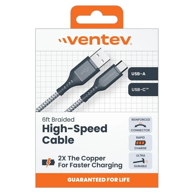 Alt view image 2 of 2 - HIGH Speed USB A to USB C Braided Cable with 2X THE Copper for Faster Charging 6FT, Gray