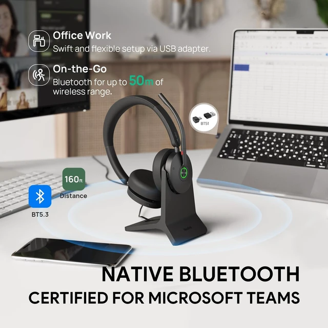 Alt view image 3 of 5 - Yealink BH74 Wireless Headset with Mic for Work,Hybrid ANC, Zoom Certified
