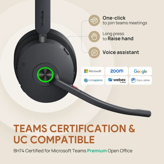 Alt view image 5 of 5 - Yealink BH74 Wireless Headset with Mic for Work,Hybrid ANC, Zoom Certified