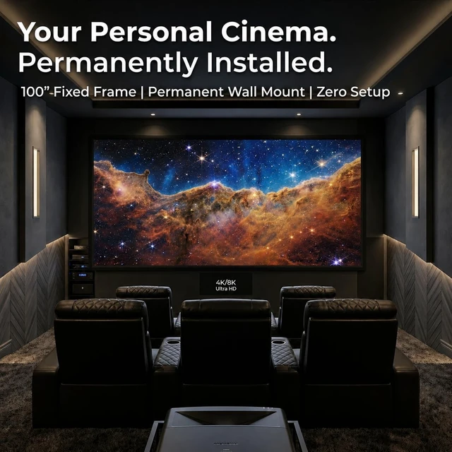 Alt view image 3 of 5 - KHOMO GEAR Fixed Frame Projector Screen - Matte 100 inch - Hang on Wall - 4K - 8K Ultra HD, HDTV, HDR & Active 3D, Ultra Short Throw - 16:9 Format